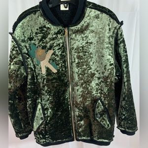 Bomber Emerald Green Jacket. Crushed Velvet Sherpa Lining. Women’s.